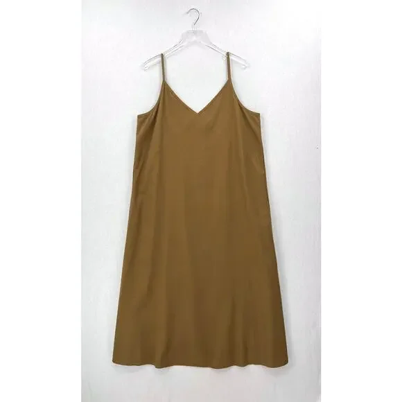 JENNI KAYNE Riviera Slip Dress Womens XXL Safari Green Raw Silk V-neck Maxi NEW - Picture 3 of 16